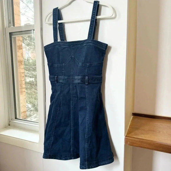 NWT Free People Margot Denim Mini Short Jean Dark Wash Blue Dress Revolve Medium - Picture 8 of 17